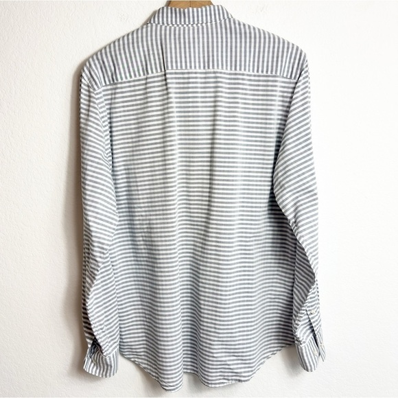 FRENCH CONNECTION MEN BUTTON DOWN LARGE GREY WHITE DRESS SHIRT 100% COTTON - Picture 2 of 6